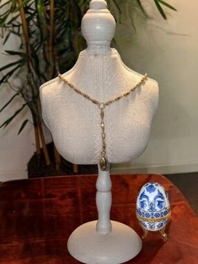 Vintage Liz Clairborne Designer Lariat Necklace W/ Ceramic Blue Egg Trinket Dish